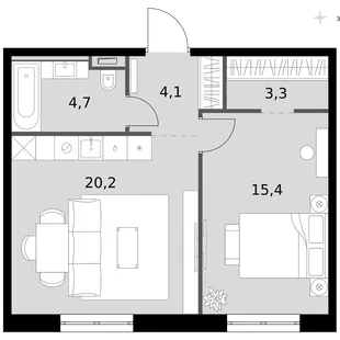 Квартира 2-комн. квартира, 47.7 м² ЖК «Фриссон» Фото 1
