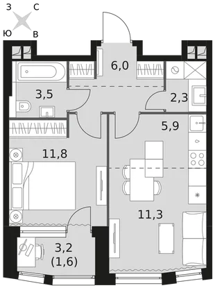 Квартира 2-комн. квартира, 42.4 м² ЖК «Rotterdam» Фото 1