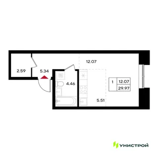 Планировка 1-комн. квартира, 29.97 м² ЖК «Уникум на Энгельса»