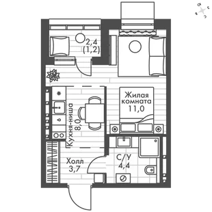 Квартира 1-комн. квартира, 28.3 м² ЖК «ФоРест» Фото 1