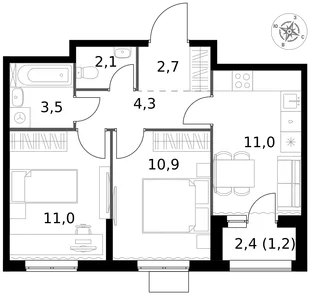 Квартира 2-комн. квартира, 46.7 м² ЖК «1-й Измайловский» Фото 1 Квартира 2-комн. квартира, 46.7 м² ЖК «1-й Измайловский» Фото 1