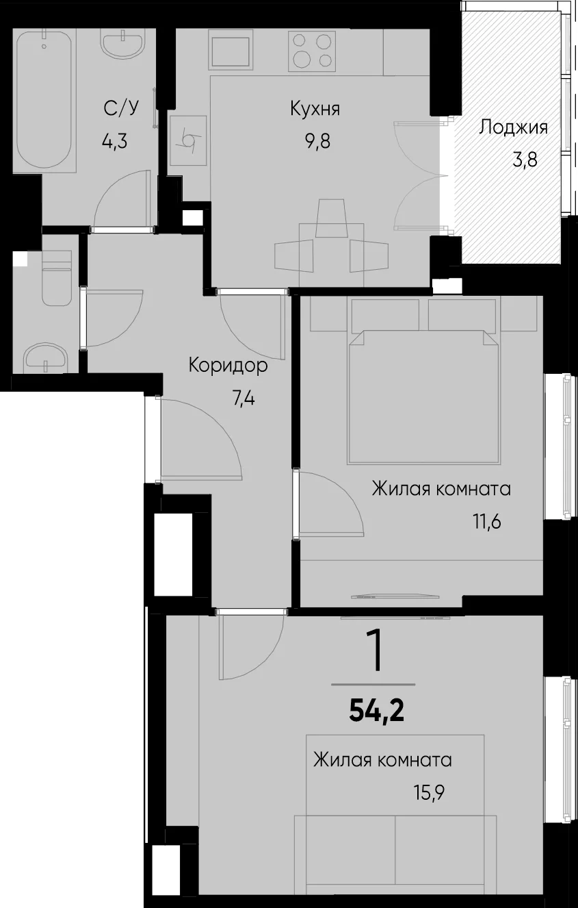 Планировка 2-комн. квартира, 54 м² ЖК «Васильевский остров»