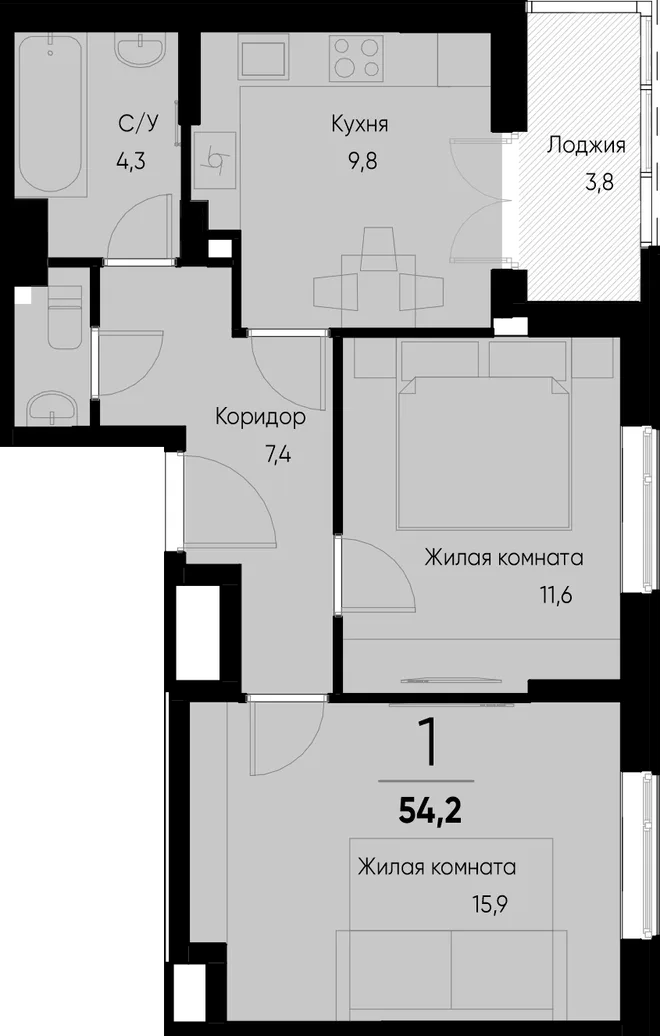 Планировка 2-комн. квартира, 54 м² ЖК «Васильевский остров» Планировка 2-комн. квартира, 54 м² ЖК «Васильевский остров»
