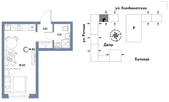 Планировка Студия, 24.82 м² ЖК «Уральский сад» Планировка Студия, 24.82 м² ЖК «Уральский сад»