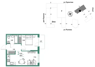 Планировка 2-комн. квартира, 41.67 м² ЖК «Остров-сад»