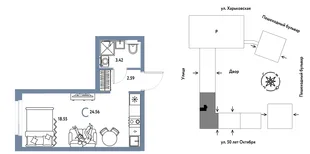 Планировка Студия, 24.56 м² ЖК «Сердце Сибири»