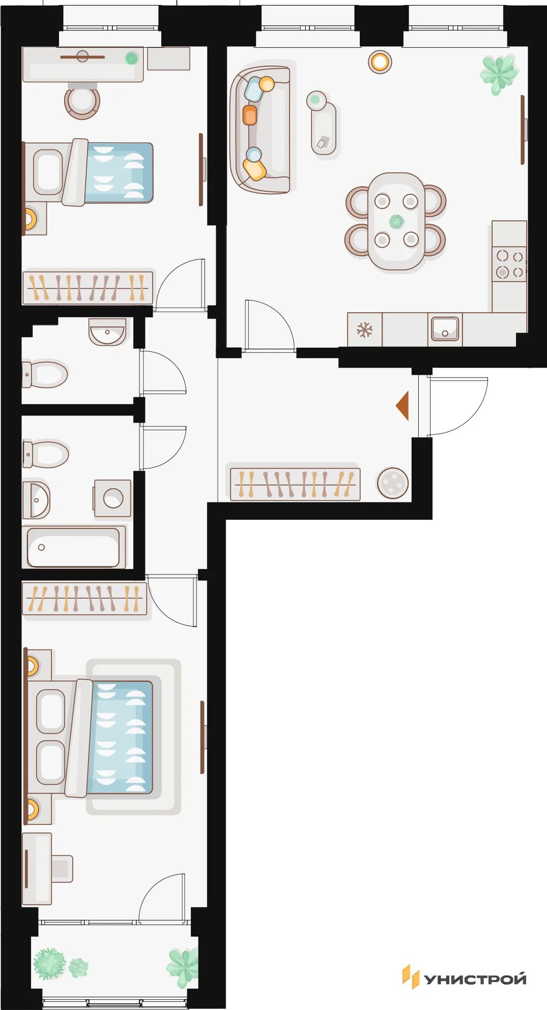 Планировка 2-комн. квартира, 70.96 м² ЖК «Жилой кластер Q на Кулагина»