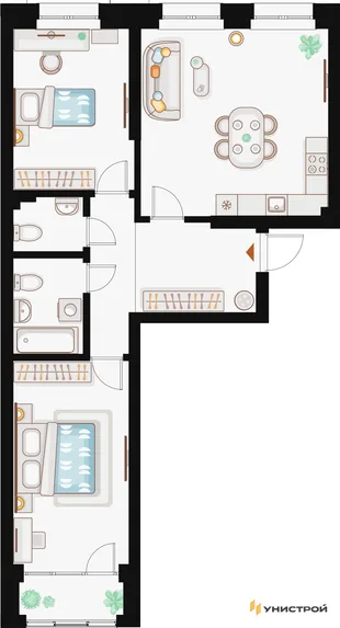 Планировка 2-комн. квартира, 70.96 м² ЖК «Жилой кластер Q на Кулагина»