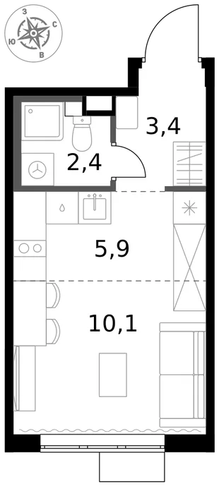 Квартира Студия, 21.8 м² ЖК «1-й Химкинский» Фото 1
