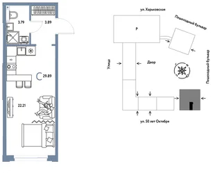 Планировка Студия, 29.89 м² ЖК «Сердце Сибири»
