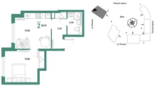 Планировка 2-комн. квартира, 38.19 м² ЖК «Сибирский сад»
