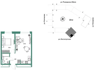 Планировка 2-комн. квартира, 43.07 м² ЖК «Страна.Парковая»