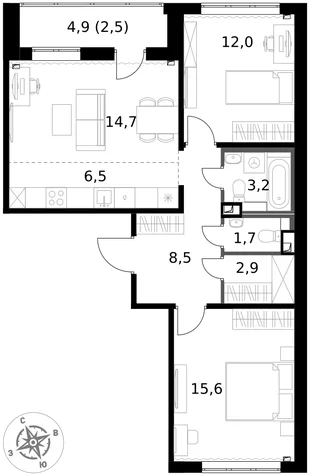 Квартира 3-комн. квартира, 67.6 м² ЖК «1-й Химкинский» Фото 1 Квартира 3-комн. квартира, 67.6 м² ЖК «1-й Химкинский» Фото 1
