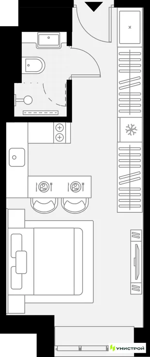 Планировка 1-комн. квартира, 21.75 м² ЖК «YES Горки»