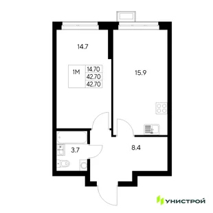 Планировка 1-комн. квартира, 42.7 м² ЖК «Стадиум»