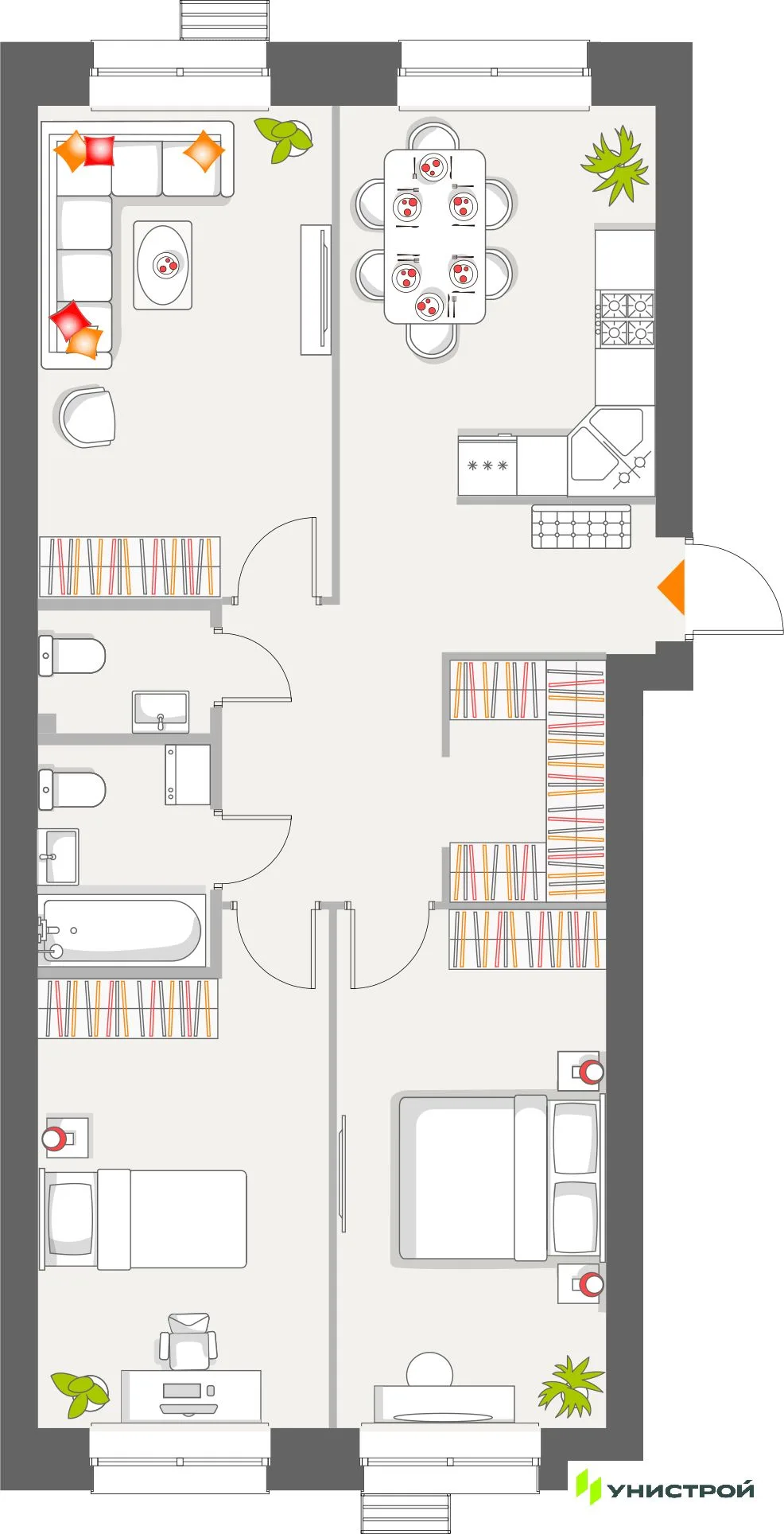 Планировка 3-комн. квартира, 75.6 м² ЖК «Атмосфера»