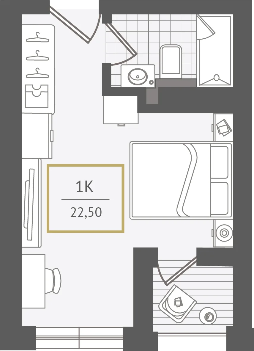 Планировка Студия, 22.7 м² ЖК «Гостиничный комплекс Greenmont»
