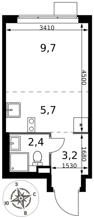 Планировка Студия, 21 м² ЖК «1-й Химкинский»