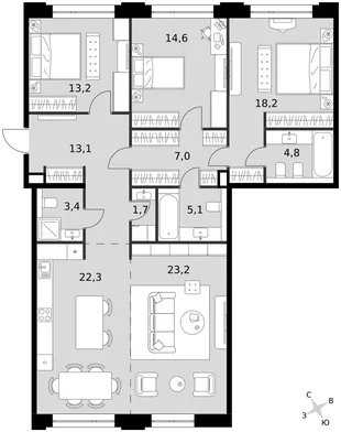 Квартира 3-комн. квартира, 126.6 м² ЖК «Sydney Prime» Фото 1 Квартира 3-комн. квартира, 126.6 м² ЖК «Sydney Prime» Фото 1