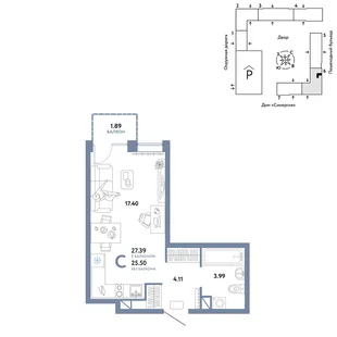 Планировка Студия, 27.39 м² ЖК «Юнион»