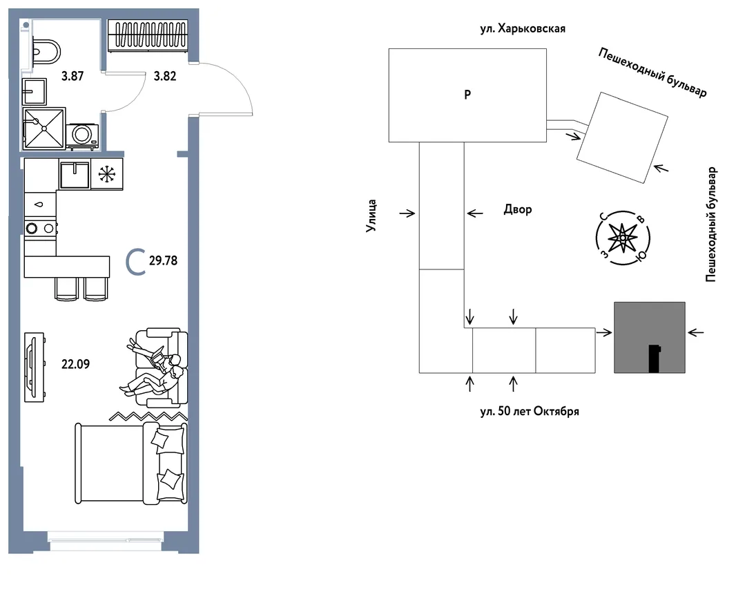 Планировка Студия, 29.78 м² ЖК «Сердце Сибири»