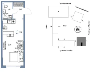 Планировка Студия, 29.78 м² ЖК «Сердце Сибири»