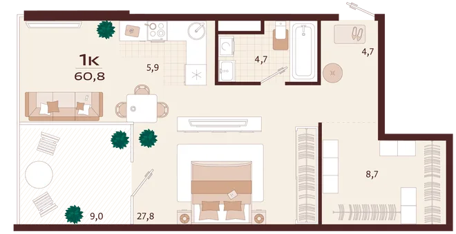 Планировка 1-комн. квартира, 60.8 м² ЖК «Роялта» Планировка 1-комн. квартира, 60.8 м² ЖК «Роялта»