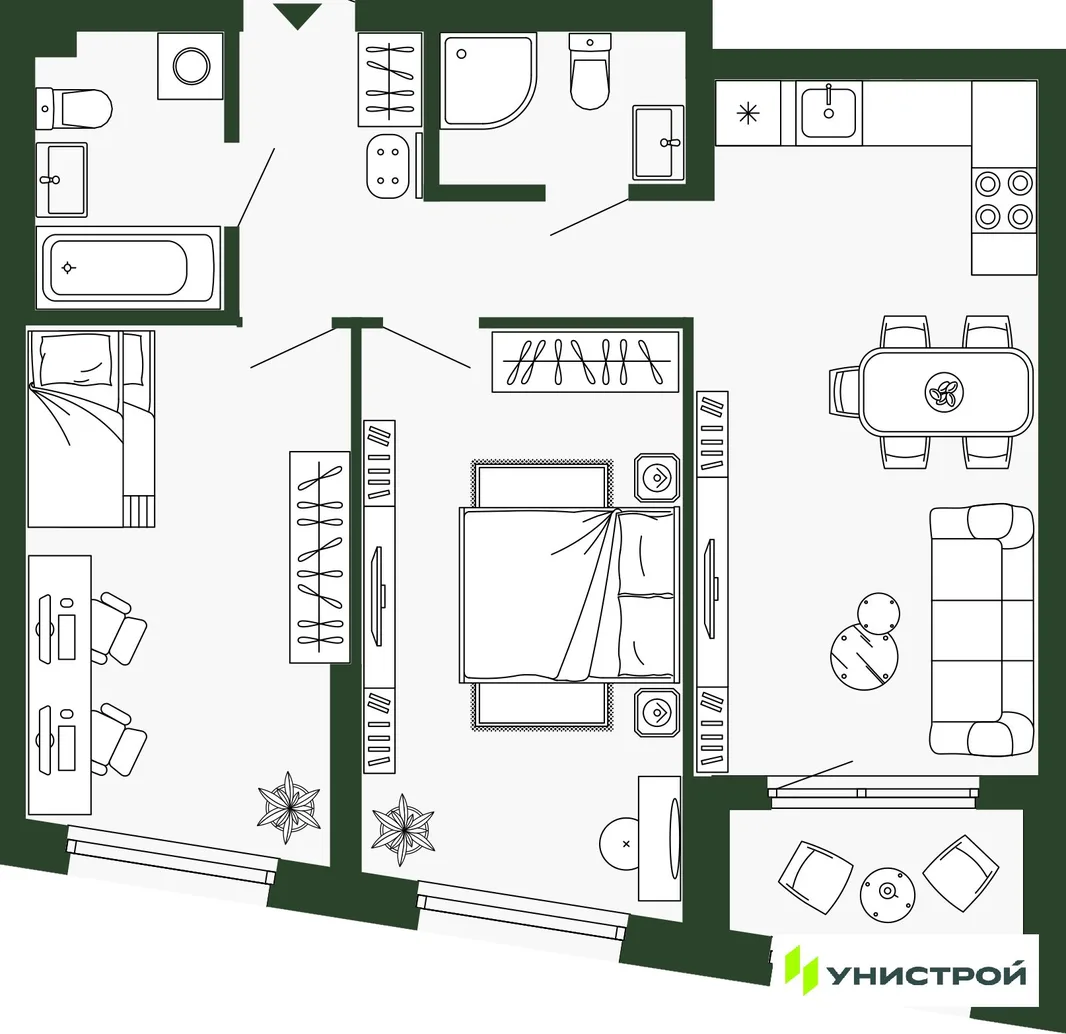 Планировка 2-комн. квартира, 67.7 м² ЖК «Парковый квартал 2.0»