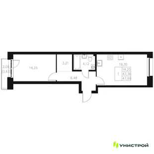 Планировка 1-комн. квартира, 47.99 м² ЖК «Statum»