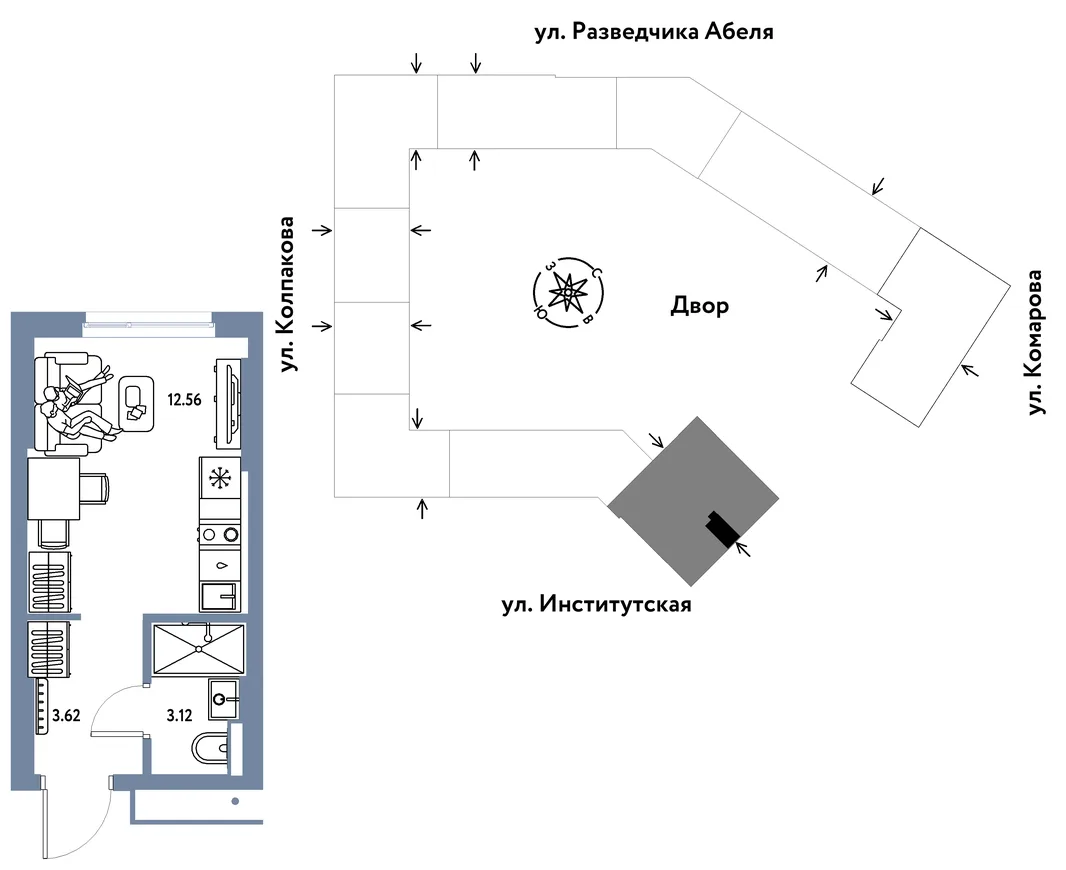Планировка Студия, 19.3 м² ЖК «Страна.Парковая»