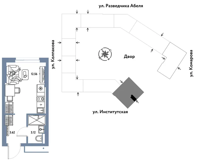 Планировка Студия, 19.3 м² ЖК «Страна.Парковая»