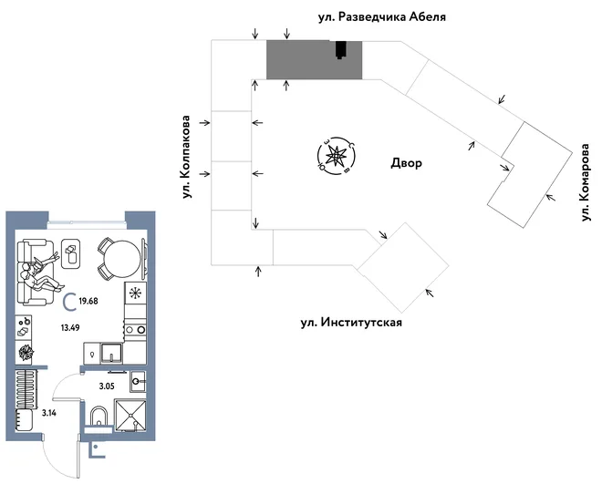 Планировка Студия, 19.68 м² ЖК «Страна.Парковая» Планировка Студия, 19.68 м² ЖК «Страна.Парковая»