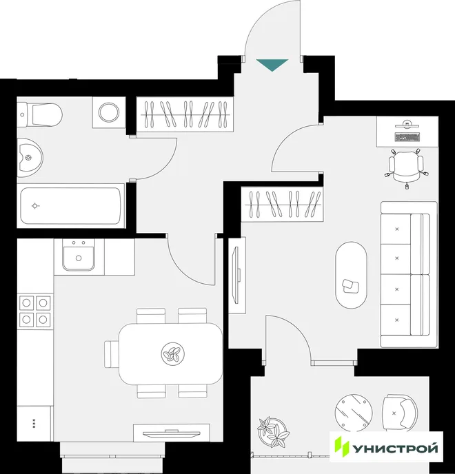 Планировка 1-комн. квартира, 35.23 м² ЖК «Уникум на Амирхана» Планировка 1-комн. квартира, 35.23 м² ЖК «Уникум на Амирхана»