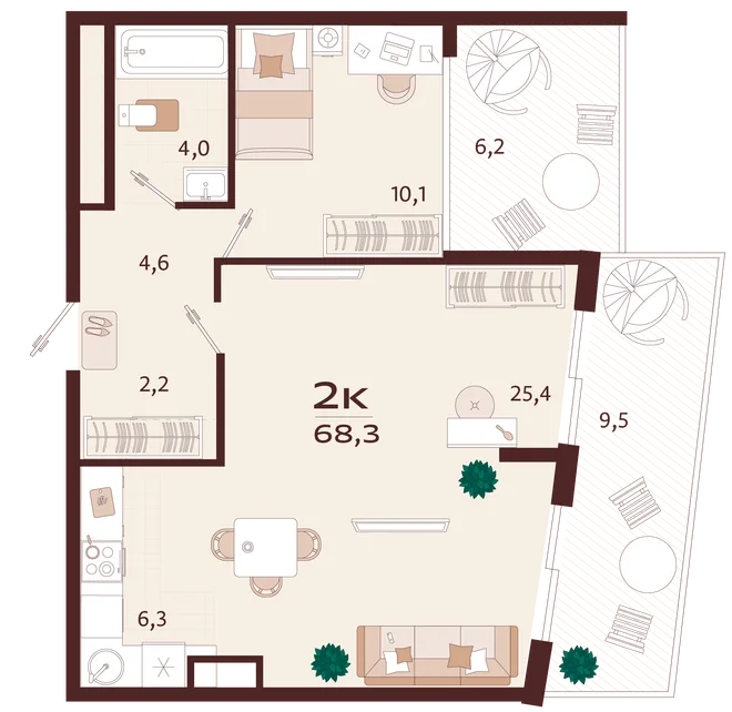 Планировка 2-комн. квартира, 68.3 м² ЖК «Роялта» Планировка 2-комн. квартира, 68.3 м² ЖК «Роялта»