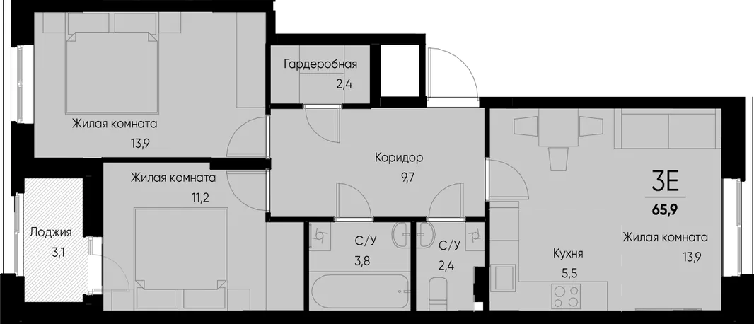 Планировка 3-комн. квартира, 65.9 м² ЖК «Васильевский остров»