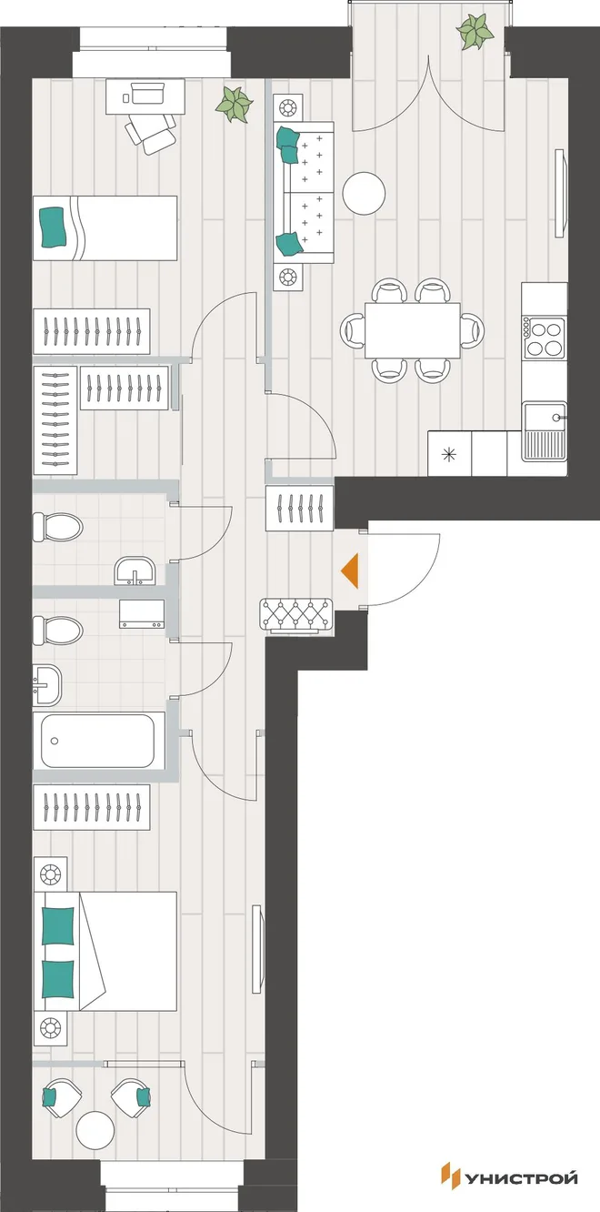Планировка 2-комн. квартира, 61.13 м² ЖК «Аквамарин» Планировка 2-комн. квартира, 61.13 м² ЖК «Аквамарин»