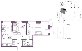 Планировка 3-комн. квартира, 68.09 м² ЖК «Уральский сад»