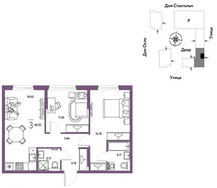 Планировка 3-комн. квартира, 60.52 м² ЖК «Европейский берег 2.0»
