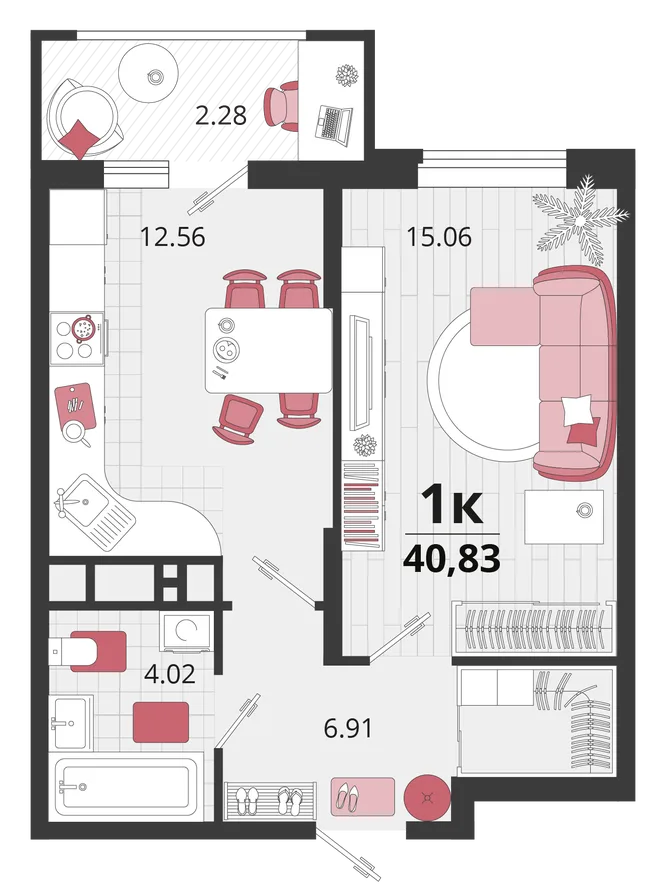 Планировка 1-комн. квартира, 41.25 м² ЖК «Родные просторы» Планировка 1-комн. квартира, 41.25 м² ЖК «Родные просторы»