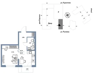 Планировка Студия, 34.75 м² ЖК «Остров-сад»