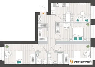 Планировка 3-комн. квартира, 76.26 м² ЖК «Аквамарин»