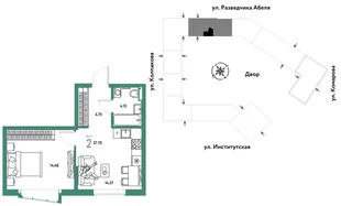 Планировка 2-комн. квартира, 37.7 м² ЖК «Страна.Парковая»