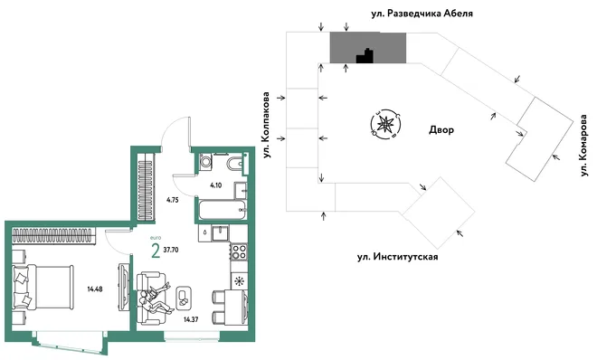 Планировка 2-комн. квартира, 37.7 м² ЖК «Страна.Парковая» Планировка 2-комн. квартира, 37.7 м² ЖК «Страна.Парковая»