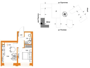 Планировка 1-комн. квартира, 31.67 м² ЖК «Остров-сад»