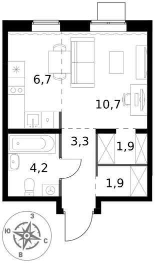 Квартира Студия, 28.7 м² ЖК «1-й Ясеневский» Фото 1