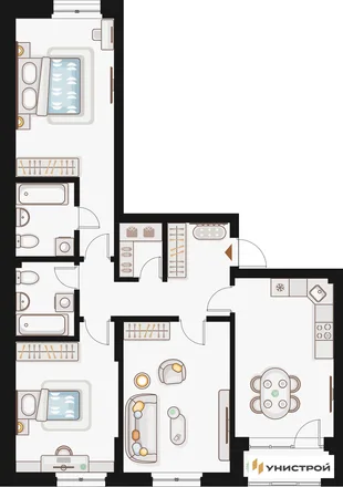 Планировка 3-комн. квартира, 93.22 м² ЖК «Жилой кластер Q на Кулагина»