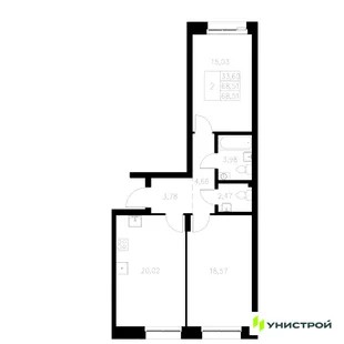 Планировка 2-комн. квартира, 68.51 м² ЖК «Statum»