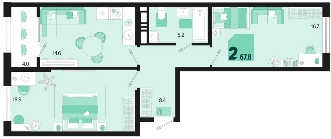 Планировка 2-комн. квартира, 67.8 м² ЖК «Первое место»