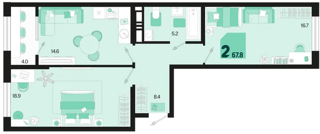 Планировка 2-комн. квартира, 67.8 м² ЖК «Первое место» Планировка 2-комн. квартира, 67.8 м² ЖК «Первое место»