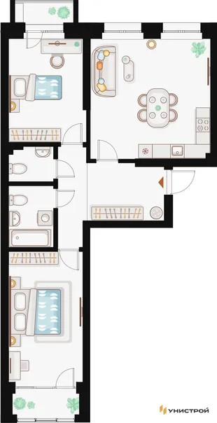 Планировка 2-комн. квартира, 71.54 м² ЖК «Жилой кластер Q на Кулагина»
